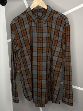 Filson Sutter Sport Shirt Men’s L Bronze Heather Grey Plaid Button Down Cotton